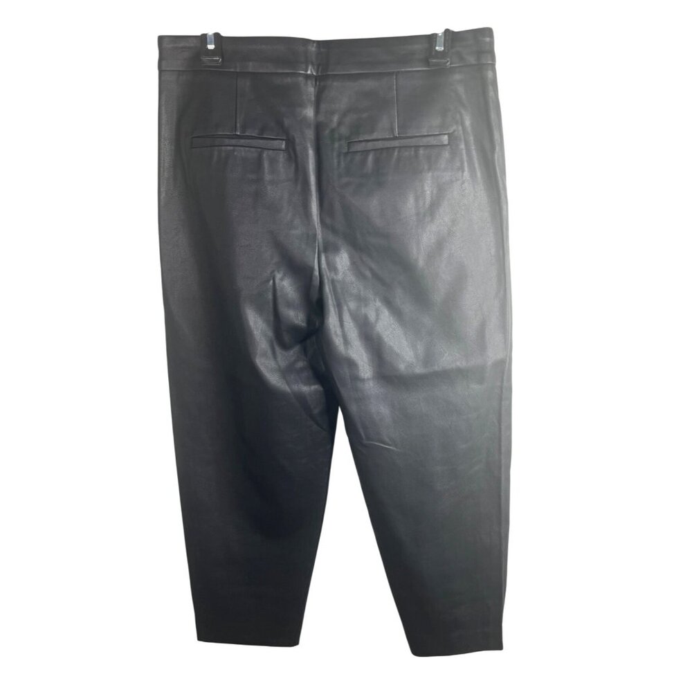 Banana Republic Womens Black Vegan Leather Tapered Leg Ankle Pants Pleated 8 - Picture 3 of 15